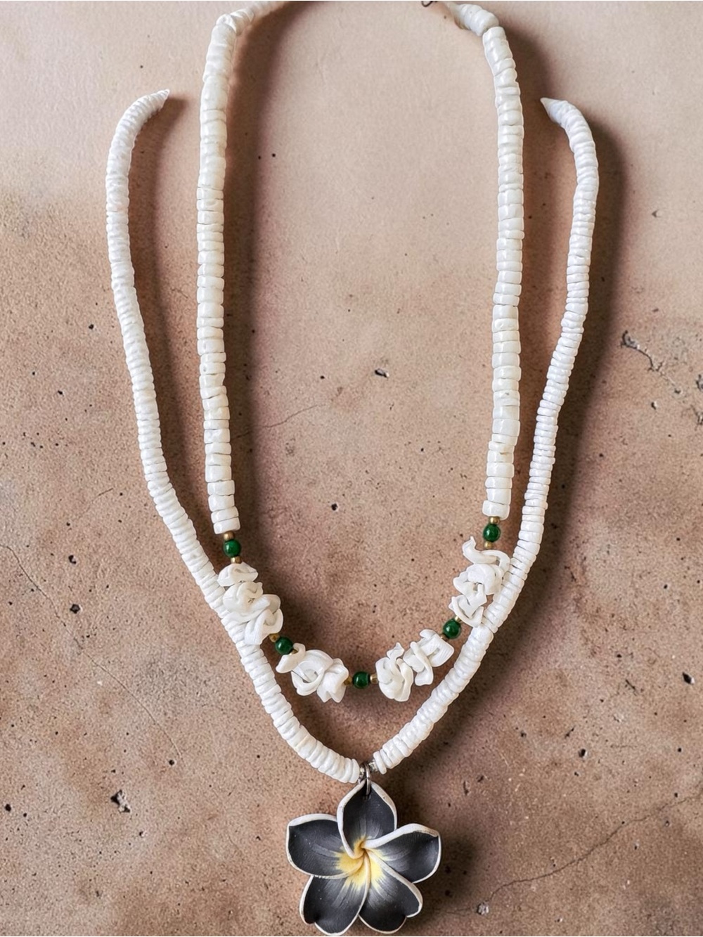 Set of 2 Genuine Shell Necklaces with Plumeria Pendant